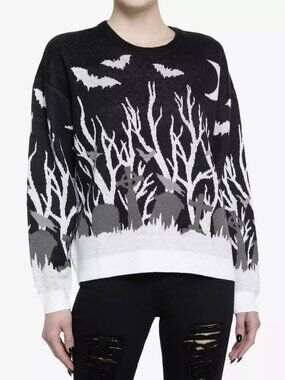 SM sweater THORN & FABLE cemetery knit black white graveyard HOT TOPIC gothic